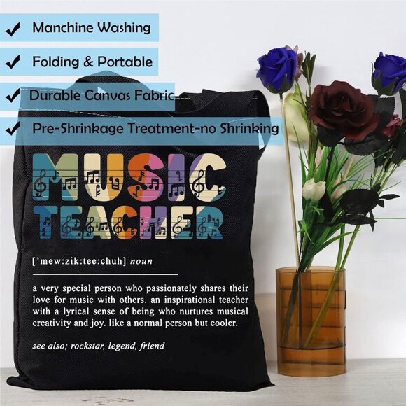Music Teacher Tote Bag Canvas Gift for Piano Guitar Violin Appreciation - Picture 7 of 7